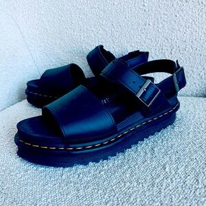 Dr. Martens Voss Women’s Leather Strap Sandals, Black + Black Hydro Leather